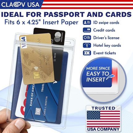 Claev Vertical 4x6 Passport Holders, Clear Waterproof Plastic ID Badge Holders for Travel, Conferences, Conventions 100 4x6