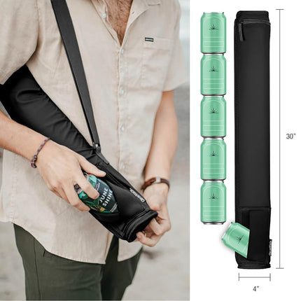 CleverMade Insulated Cooler Beer Tube Sleeve - 6 Cans / 72 oz Midnight/Black Portable Cooling Bag w/Shoulder Strap, Leak Proof Travel Ice Chest