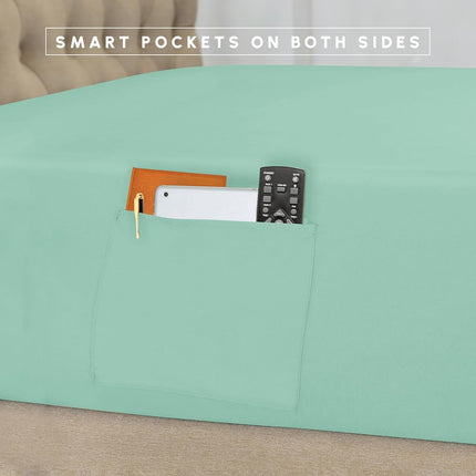 Parure de lit 8 pièces à rayures gaufrées Elegant Comfort Silky Soft, comprend un ensemble de draps 4 pièces Smart Sheet, un cache-sommier, une couette, des taies d'oreiller et des housses de coussin assorties - Lit simple/simple XL, Vert menthe