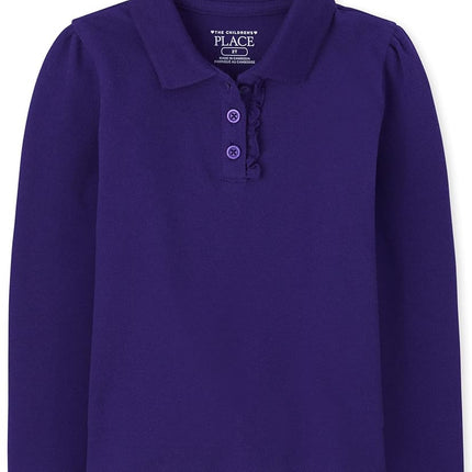 Polo de piqué con volantes de manga larga para niña pequeña The Children's Place, violeta intenso, 4T