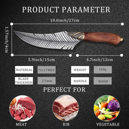 Dream Reach Feather Viking Boning Knife, 6 Inch Professional Viking Knife Meat Cleaver Full Tang with Sheath Gift Box for Outdoor Camping Thanksgiving Gifts for Men Women