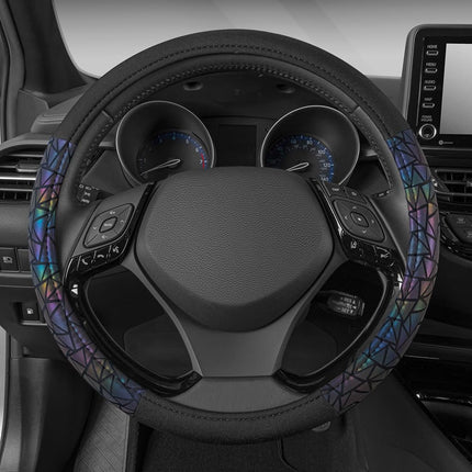 BDK Geometric Prism Sparkle Glitter Steering Wheel Cover - Car Steering Wheel Cover for Women with Shiny Holo Bling Accents, Fits Most Car Truck Van SUV Wheel Sizes 14.5 to 15 inch