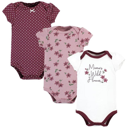 Hudson Baby Unisex Baby Cotton Bodysuits, Plum Wildflower, 12-18 Months, Plum Wildflower, 12-18 Months