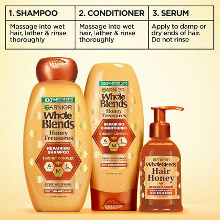 Garnier Whole Blends Honey Treasures Hair Honey Repairing Serum for Long, Damaged Hair, 5.1 Fl Oz, 2-Count (Packaging May Vary)