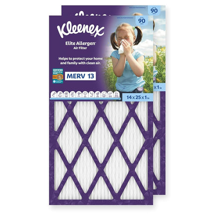 Kleenex Elite Allergen Air Filter 14x25x1 Inches - 13 MERV RATING (2-Pack)