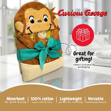 Curious George Monkey Kids Super Soft Bath/Pool/Beach Soft Cotton Terry Hooded Towel Wrap, 24 in x 50 in, Mario & Luigi, (100% Officially Licensed Product) By Franco