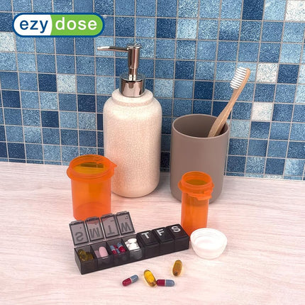EZY DOSE Pilulier Semainier (7 jours) Organisateur de pilules quotidiennes, Pilulier de vitamines, Boîte à médicaments, Étui à compléments et à huile de poisson, Pratique et facile à utiliser, Compartiments moyens