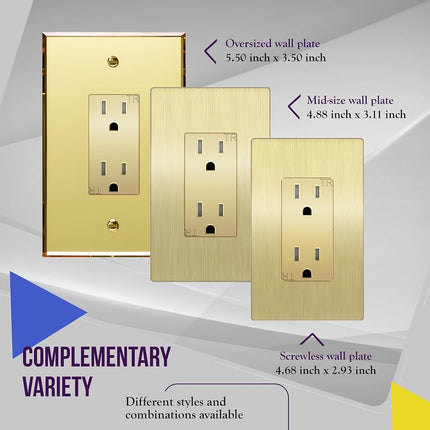 ENERLITES Elite Series Decorator Receptacle Outlet Child Safe Tamper-Resistant, Gloss Finish, Self-Grounding, Residential Grade, 15A 125V, 61501-TR-GDWBP, Brushed Gold with Plate