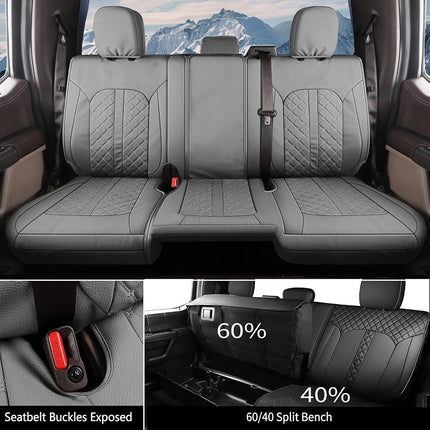 Truckiipa Seat Covers for Dodge Ram 1500 Full Set Leather Truck Seat Cover Fit for 2009-2018 Dodge Ram 1500, 2010-2023 Ram 2500 3500 Crew Mega Cab, 2019-2023 Ram 1500 Classic Only, Full Set, Grey