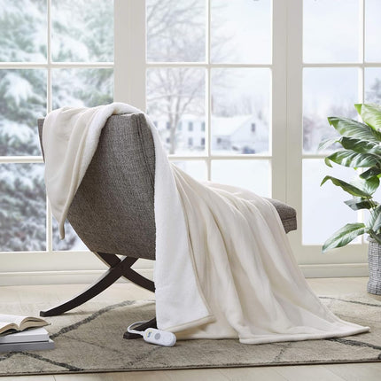 Manta térmica Serta - Manta eléctrica reversible de forro polar a sherpa, calentamiento rápido, temporizador de apagado automático, múltiples configuraciones de calor, certificación ETL, lavable a máquina, color canela 50"x 60"