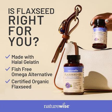 NatureWise Organic Flaxseed Oil Max 720mg ALA | Highest Potency Flax Oil Omega 3 for Cardiovascular, Brain, Immune Support & Healthy Hair, Skin, & Nails | Gluten Free Non-GMO [4 Month - 120 Softgels]