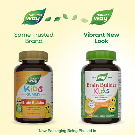 Nature’s Way Kids Brain Builder, Supports Healthy Brain Function*, Lemonade Flavored, 60 Vegetarian Gummies
