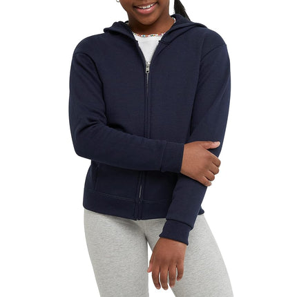 Hanes Girls Hoodie, EcoSmart Girls' Full-Zip Hoodie, Cotton Hoodies for Girls, Fleece Zip Jackets, Navy, Large