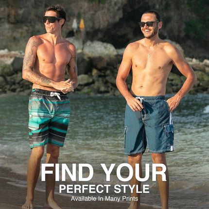 Kanu Surf Men's Barracuda Swim Trunks, 9-inch Inseam (Regular & Extended Sizes), Horizon Black/Green, Large