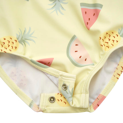 Gerber Girls' Toddler Long Sleeve One Piece Rashguard Swimsuit, Yellow Fruit, 6-9 Months