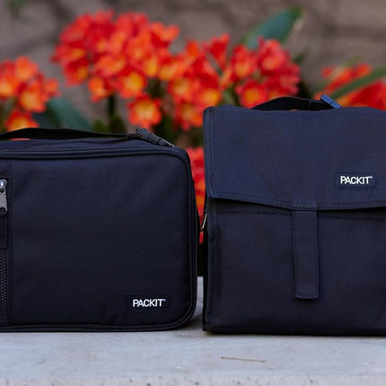 PACKIT Freezable Insulated Lunch Bag - Foldable and Reusable Design with Built-in EcoFreeze Gel Technology | Keeps Contents Cool for Up to 10 Hours | Zip Closure, Leak-Proof, BPA-Free | Black
