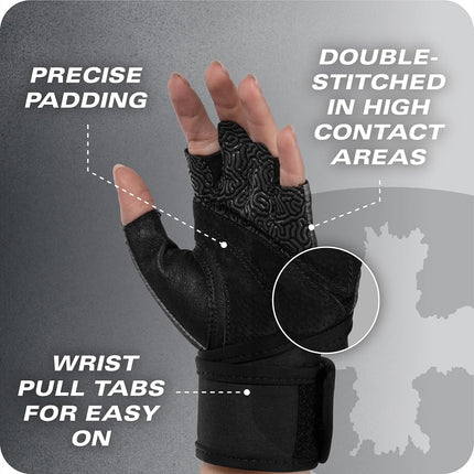 Harbinger Pro Wristwrap Gloves 3.0 - Enhanced Grip, Superior Wrist Support, Breathable Stretch Lycra, Durable Leather Palm, Women's