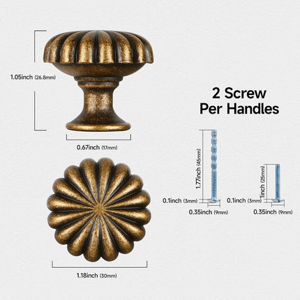 FAPUAL Antique Brass Cabinet Knobs，2 Pack Solid Drawer Pulls for Dressers