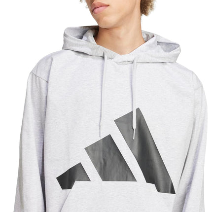 adidas Essentials Big Logo Single Jersey Sportswear Men's Hooded Sweatshirt, Light Grey Heather/Black, L