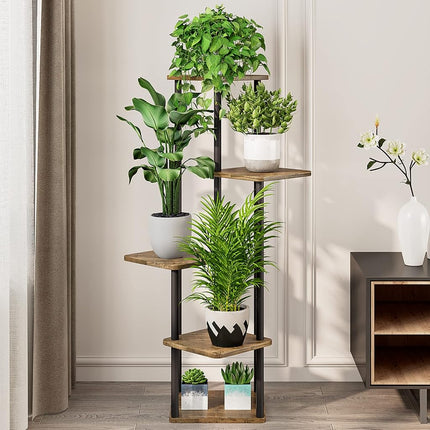 AZERPIAN Plant Stand 5 Tier Indoor Metal Flower Shelf for Multiple Plants Corner Tall Flower Holders for Patio Garden Living Room Balcony Bedroom, Black (Black)