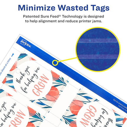 Avery Printable Rectangle Tags with Strings with Sure Feed Technology, 2" x 3", Matte White Cardstock, Print-to-The-Edge, Laser/Inkjet Tags, 200 Total
