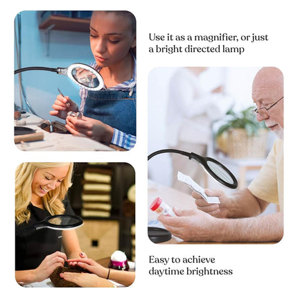 Brightech LightView Pro Flex 2 en 1: Lupa de 2.25 aumentos con luz LED brillante - Lámpara con lupa con base de soporte y abrazadera - Para lectura, pintura, costura y manualidades de aguja, puzles y aficionados a los hobbies