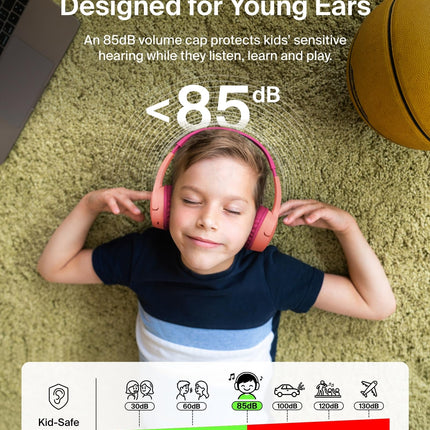 Belkin SoundForm Mini Kids Wireless Headphones w/Built-in Microphone, 30H of Playback Time, Fun Stickers, & Case - Over-Ear Headsets for Online Learning, School, iPhone, iPad, Galaxy, & More - Pink