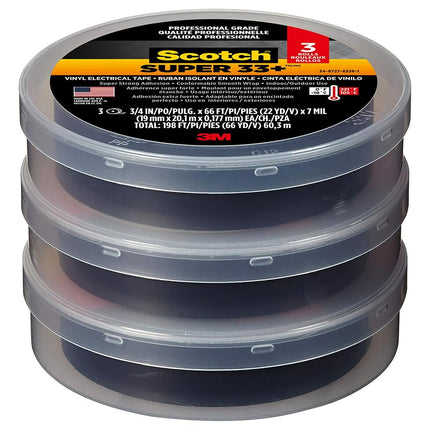 Scotch 6132-BA-10 Super 33+ Vinyl Electrical Tape.75-Inch x 66-Foot, Pack of 10, Black, 10 Roll