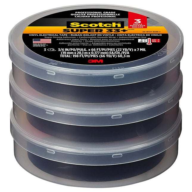 Scotch 6132-BA-10 Super 33+ Vinyl Electrical Tape.75-Inch x 66-Foot, Pack of 10, Black, 10 Roll