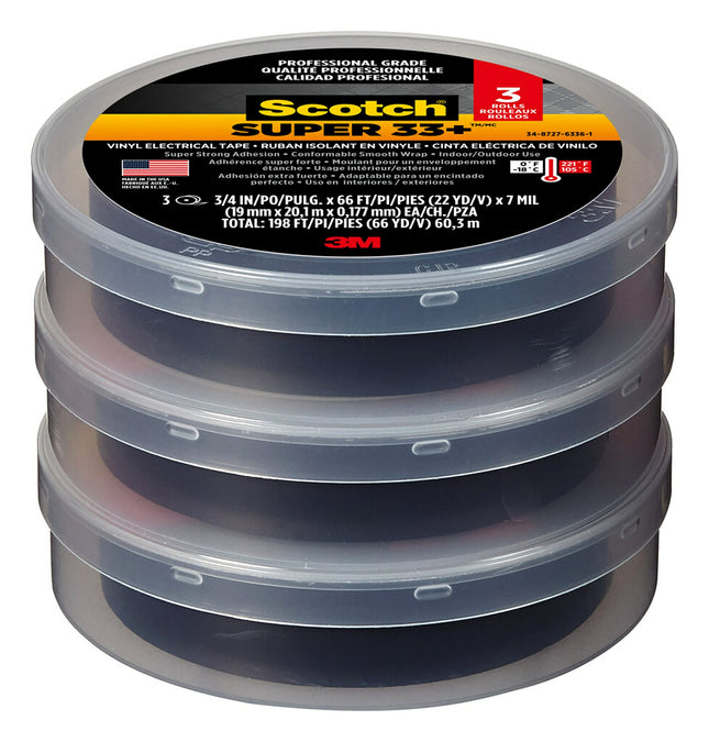 Scotch 6132-BA-10 Super 33+ Vinyl Electrical Tape.75-Inch x 66-Foot, Pack of 10, Black, 10 Roll