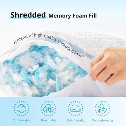 EGOHOME Cooling Shredded Memory Foam Hot, Adjustable Bed Side Back or Stomach Sleepers, Neck Sleeping, Pillow with Removable Cover, Queen(1PC), White 4 Pound