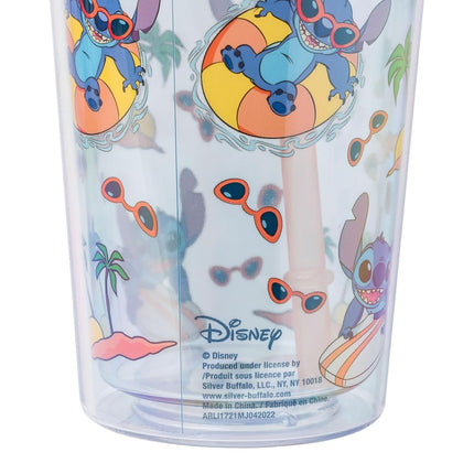 Gobelet en plastique froid Silver Buffalo Disney Lilo et Stitch Motif plage et palmiers, avec couvercle et paille, 700 ml
