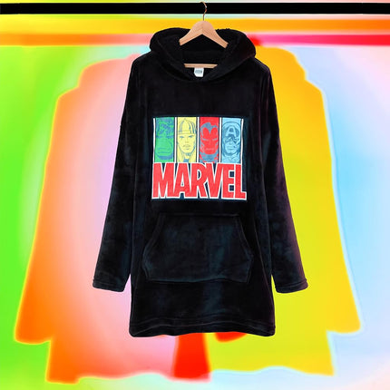 Get Trend Marvel Oversized Hoodies for Kids Teens, Avengers Fleece Hoodie Blanket with Sherpa Lined Hood, Warm Superhero Gifts for Boys (Black)