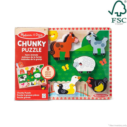 Melissa & Doug Farm Wooden Chunky Puzzle (8 pcs) Farm Animal Toys For Kids, Wooden Puzzles For Toddlers Ages 2+ - FSC Certified