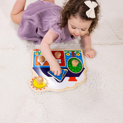 Melissa & Doug Wooden Jumbo Peg Puzzle 2-Pack for Baby and Toddler Boys and Girls � Large Farm, First Shapes