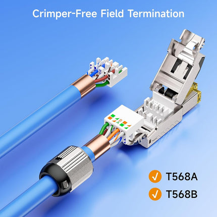 Cable Matters 6-Pack Tool-Free Shielded Cat6a / Cat6 RJ45 Termination Plug Connector, 10Gbps Cat 6 Plug