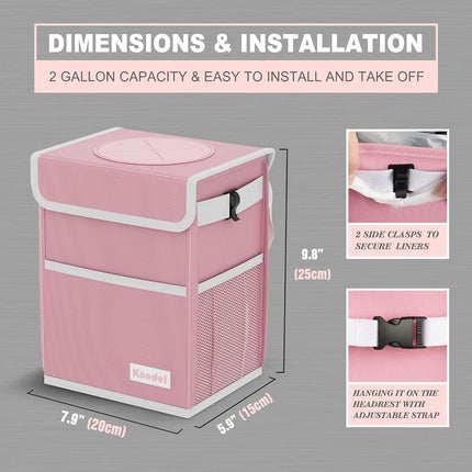 K Knodel Car Trash Can, Waterproof Car Garbage Can, Car Trash Bag with Lid, Leak-Proof Car Trash Bin, Car Trash Hanging (Pink, Medium) (LJT-073)