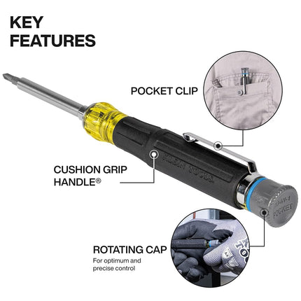 Klein Tools 32611P Mini Precision Screwdriver, 13-in-1 Magnetic Pocket Wrench with Nuts, Phillips, Slotted and Hex Bits