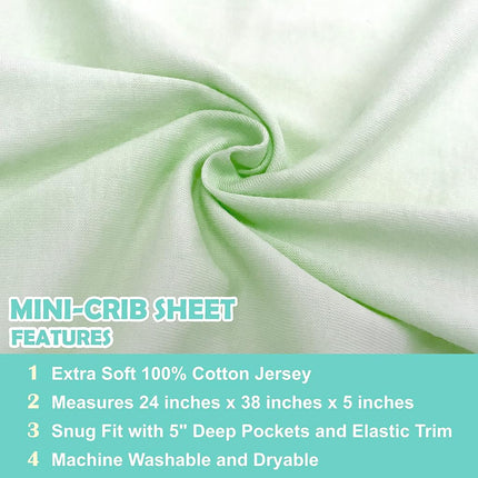TL Care 100% Natural Cotton Value Jersey Knit Fitted Portable/Mini-Crib Sheet, Celery, Soft Breathable, for Boys and Girls