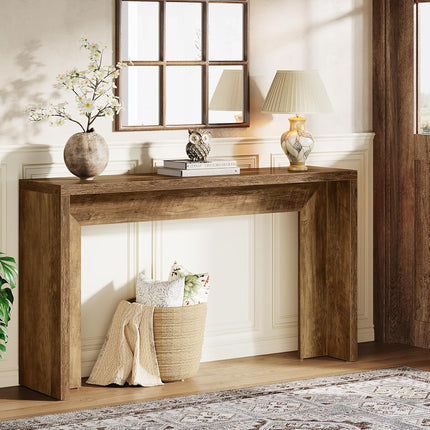 Tribesigns Farmhouse Console Table, 140 cm Wooden Sofa Table with Storage for Entrance, Foyer, Hallway, Living Room, Easy Assembly, Rustic Brown