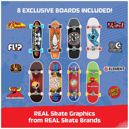 Tech Deck, 25th Anniversary 8-Pack Fingerboards with Exclusive Figure, Collectible and Customisable Mini Skateboards, Kids’ Toys for Ages 6 and up