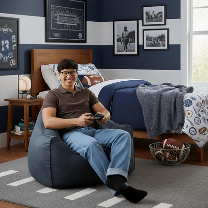 Big Joe Hug Bean Bag Chair, Basalt Blue, Vegan Suede, Kids and Teens, 3 feet