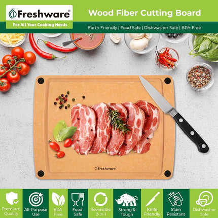 Tabla de cortar para cocina, tabla de cortar de madera con ranuras para jugos, apta para lavavajillas, no porosa, sin BPA, tabla de cortar mediana, 14.6 x 11 pulgadas, pizarra natural