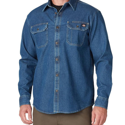 Dickies Men's Flex Long Sleeve Shirt Button, Medium Denim Wash, XL