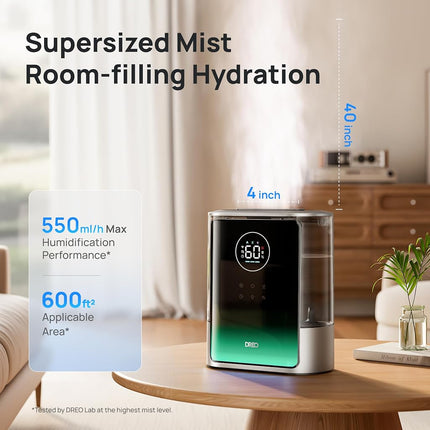 Dreo 8L Smart Humidifiers for Bedroom 600ft�, 80H Runtime Warm&Cool Supersized Mist Humidifier for Large Room Indoor, Quiet Whole House humidifier for Baby, Plants, with Alexa/Google, Silver, HM717S