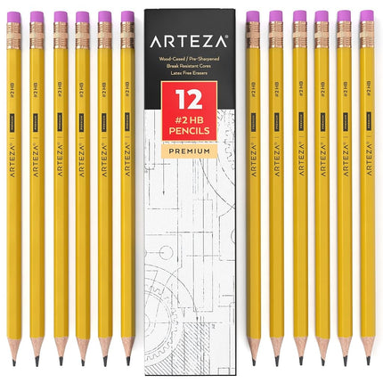 Crayons HB ARTEZA n° 2, lot de 48 crayons graphite pré-taillés avec corps en bois, en vrac, fournitures de bureau et scolaires pour examens, salles de classe, étudiants