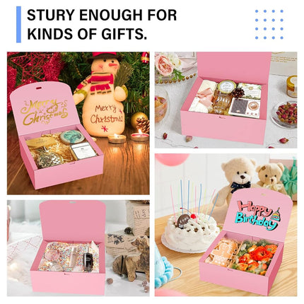 PEKGRIL 15 PCs Gift Boxes with Lids, Pink 10X8X4 Inch Gift Boxes, Bridesmaid Proposal Box with Ribbon, Kraft Paper Boxes for Wedding, Packaging, Present, Birthday, Christmas, Party