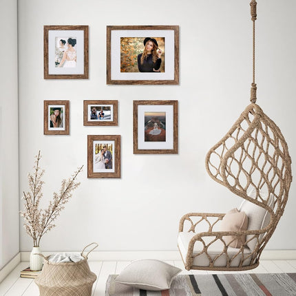 Hongkee 8x10 Picture Frame Set of 4, with Real Glass and Rustic Brown Wood Frame - 8x10 Frame with 5x7 Mat, 8 by 10 for Wall or Tabletop