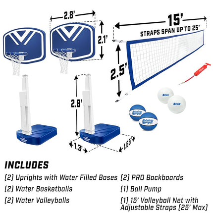 GoSports Splash Hoop 2-in-1 Full Court Pool Basketball & Volleyball Game Set