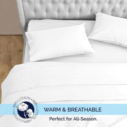 Elegant Comfort Soft 4-Piece 100% Turkish Cotton Flannel Sheet Set - Premium Quality, Deep Pocket Fitted Sheet, Ultra Soft, Cozy Warm and Anti-Pill Flannel Sheets - Cali King, White